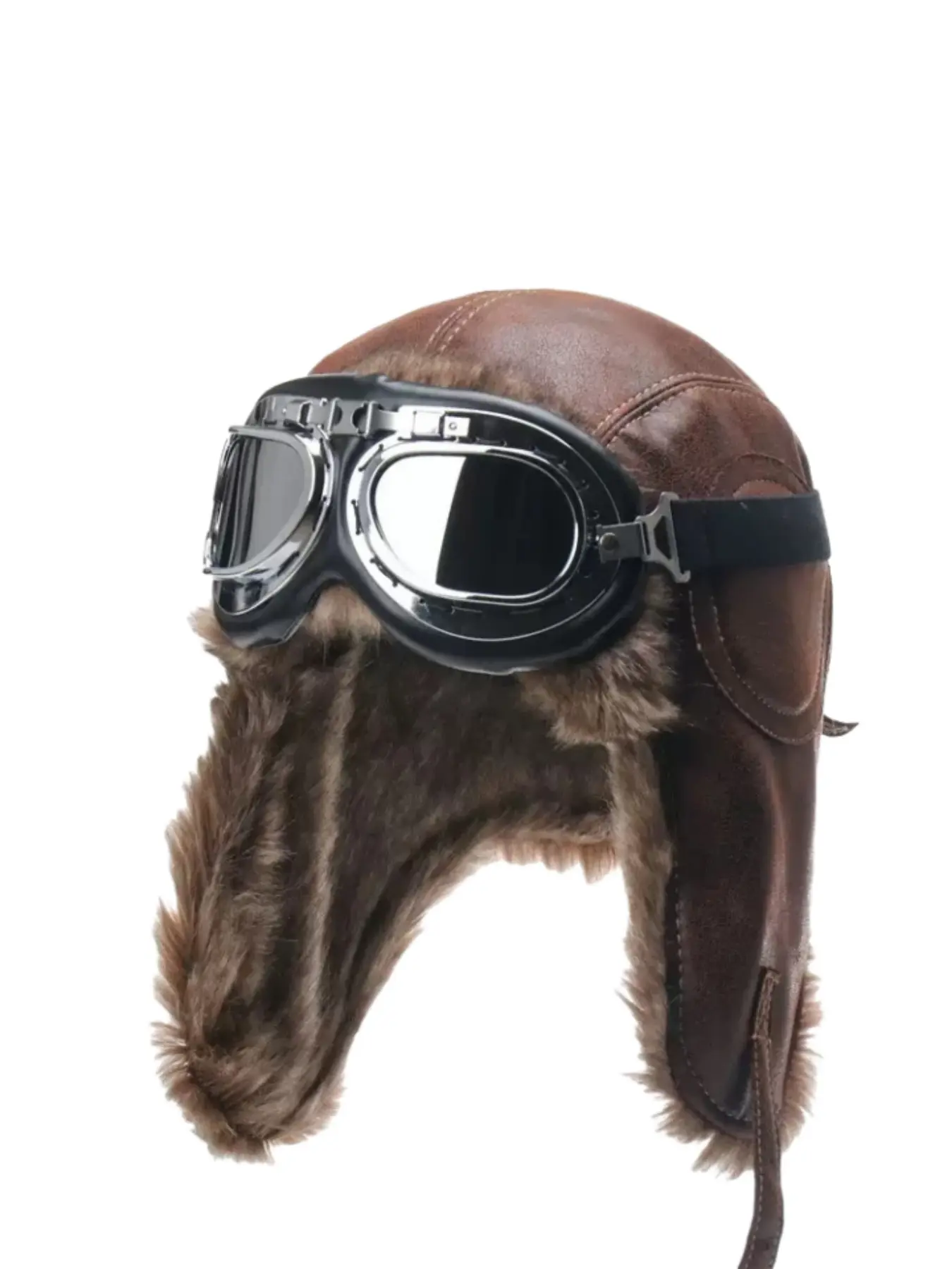 Camel Leather Pilot Hat Set with Goggles, Windproof Ear Protection, Protective Gear, Perfect for Motorcycle Riding & Outdoor Activities, Winter Wear, Motobike Riders Gear, Dirtbike Gear