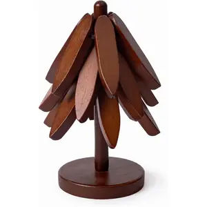 Premium 4-Piece Foldable Wooden Tripod Stand, Bamboo Wood Stand, Suitable for Hot Pots and Skillets, Tree-Shaped Sabel Wood Table Protector, Elegant Kitchen Decor