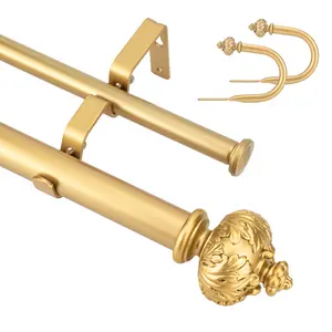 eTeckram 1" Double Curtain Rod with Albert Finials- 28''- 48'', 48"-84", 84"-120" (Black gold,Weathered white，Bronze gold,Gold)