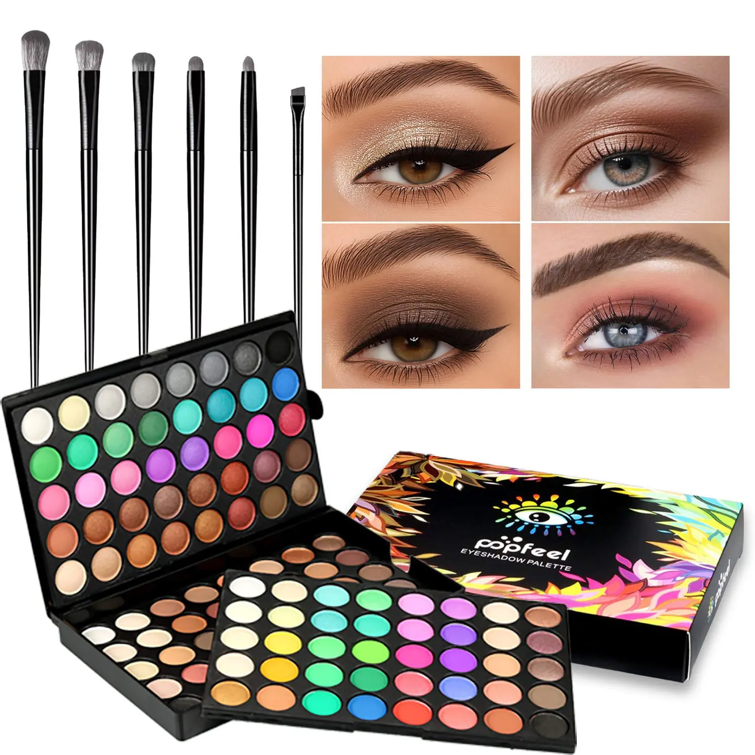 High-Chroma Eyeshadow Palette Shimmer Matte Makeup Bundle Box Waterproof Long-Lasting Blendable Natural Colors Eye Shadow Makeup Set with 5 Brushes Cosmetic Women