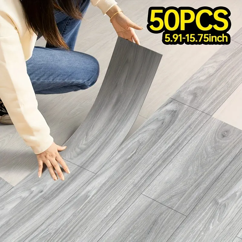 50 Pieces Vintage Wood Grain Pattern Self-Adhesive Floor Tiles, DIY Peel & Stick Vinyl Flooring Stickers, Decorative Tile for Kitchen Bedroom Living Room Bathroom Dining Room Home Decoration, Peel And Stick Floor Tile Bathroom