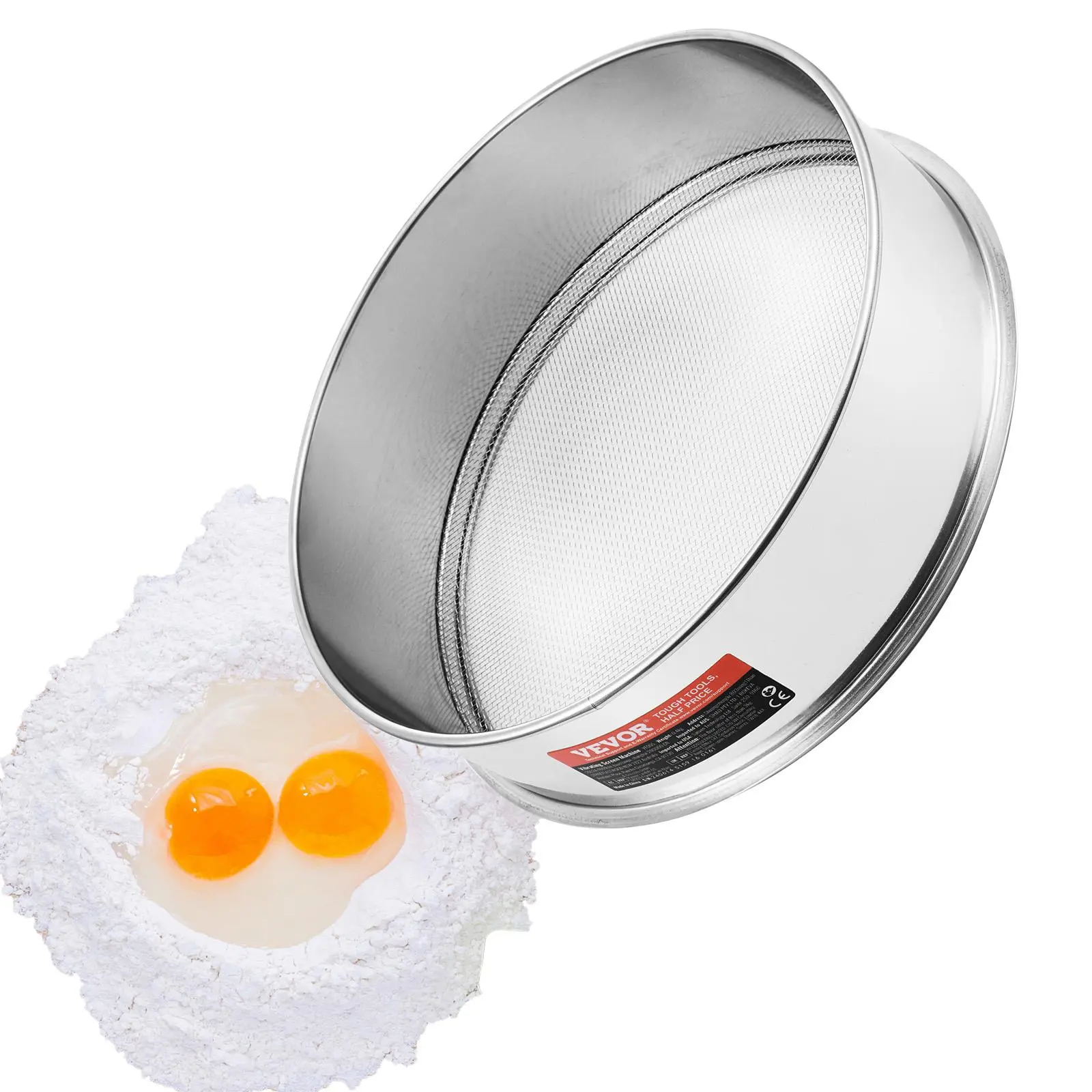 VEVOR Food-Grade 304 Stainless Steel Flour Sieve, 12 Mesh 12.6" Dia. Kitchenware Utensils Cooking Equipment with 5 Mesh Sizes, Even Holes Home/Bakery Strainer Basket for Baking, Mungbean#SohoChic