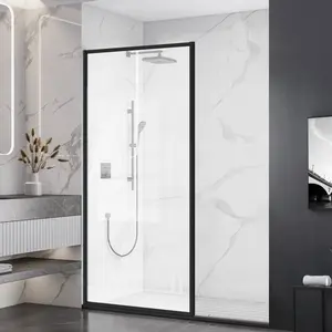 34"/36"/38"/46"/48" W x 74" H Walk-In Framed Fixed Shower Panel with 5/16"(8 mm) Clear / Clear Black Tempered Glass, Matte Black