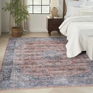 Vintage Machine Washable Indoor Rug - Nourison Brilliance Collection, 5'3" x 7'3" Blue/Multi Color Soft Furnishing Carpet, Machine Washable Rug