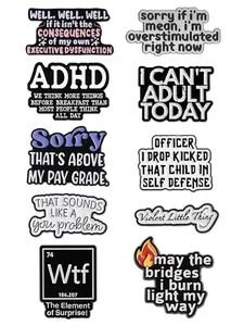 10pcs/set Funny Slogan Enamel Brooch, Cute Letter Design Badge, Pin Included, Fashion Accessories for Women & Men, Trendy All-match & Exquisite Brooch for Birthday Gift, Durable Metal Pins, Charms, Drop Set Pins