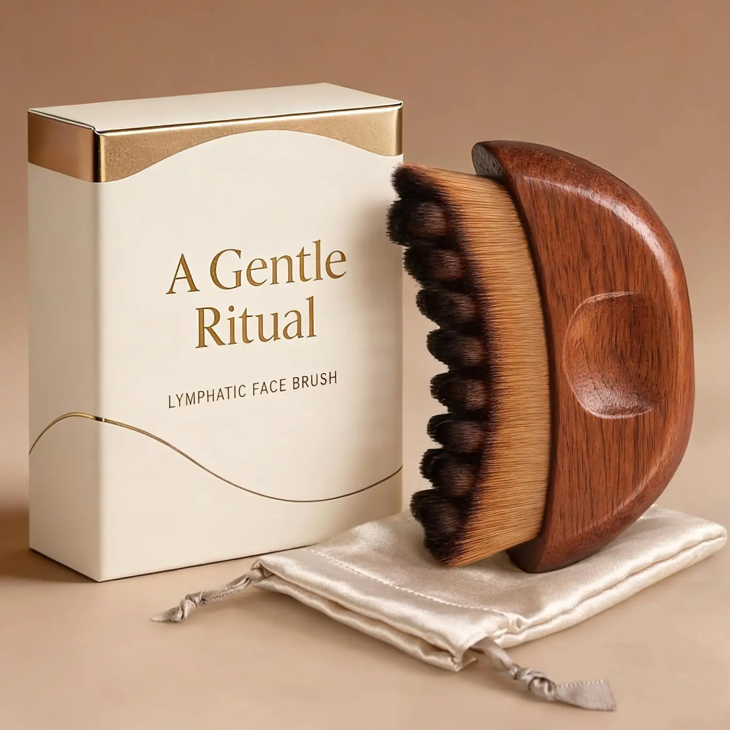 Lymphatic Contour Face Brush - Wooden Face Brush for Lymphatic Drainage - Facial Sculpting Guasha Dry Brushing Massage Tool - Contour Glow Brush Lymph Drainage Depuff Lift Brushes for Face Neck Chin