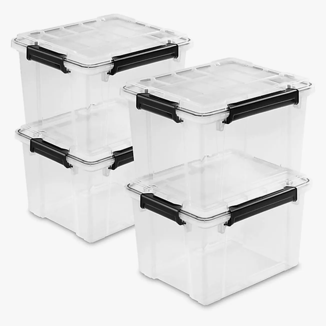 Sterilite 34 Quart Gasket Box with Lid, Plastic, Clear/Black, 4/Carton (39339004)