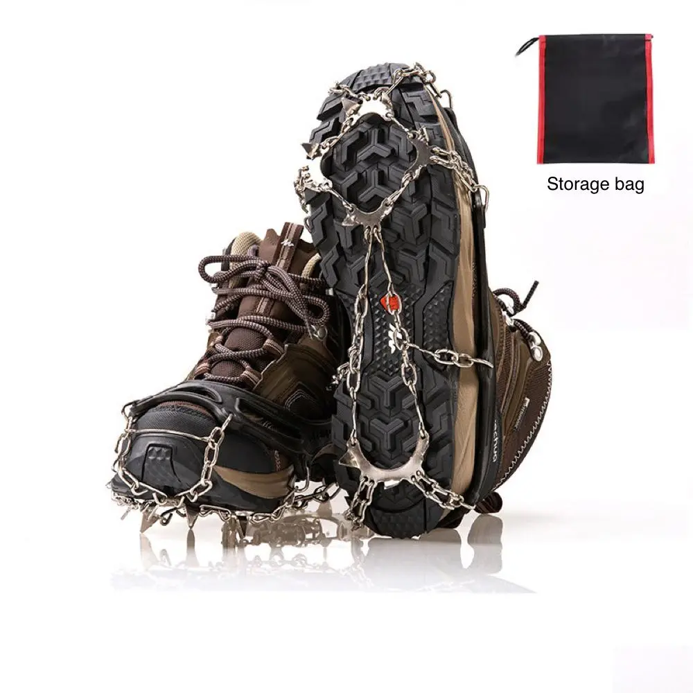 Adorer.care 10-Spike Ice Cleats Anti Slip US(5–12) Crampons for Men or Women, Abrasion Resistant 201 Stainless Steel, Flexible Silicone Frame Outdoor Carabiner