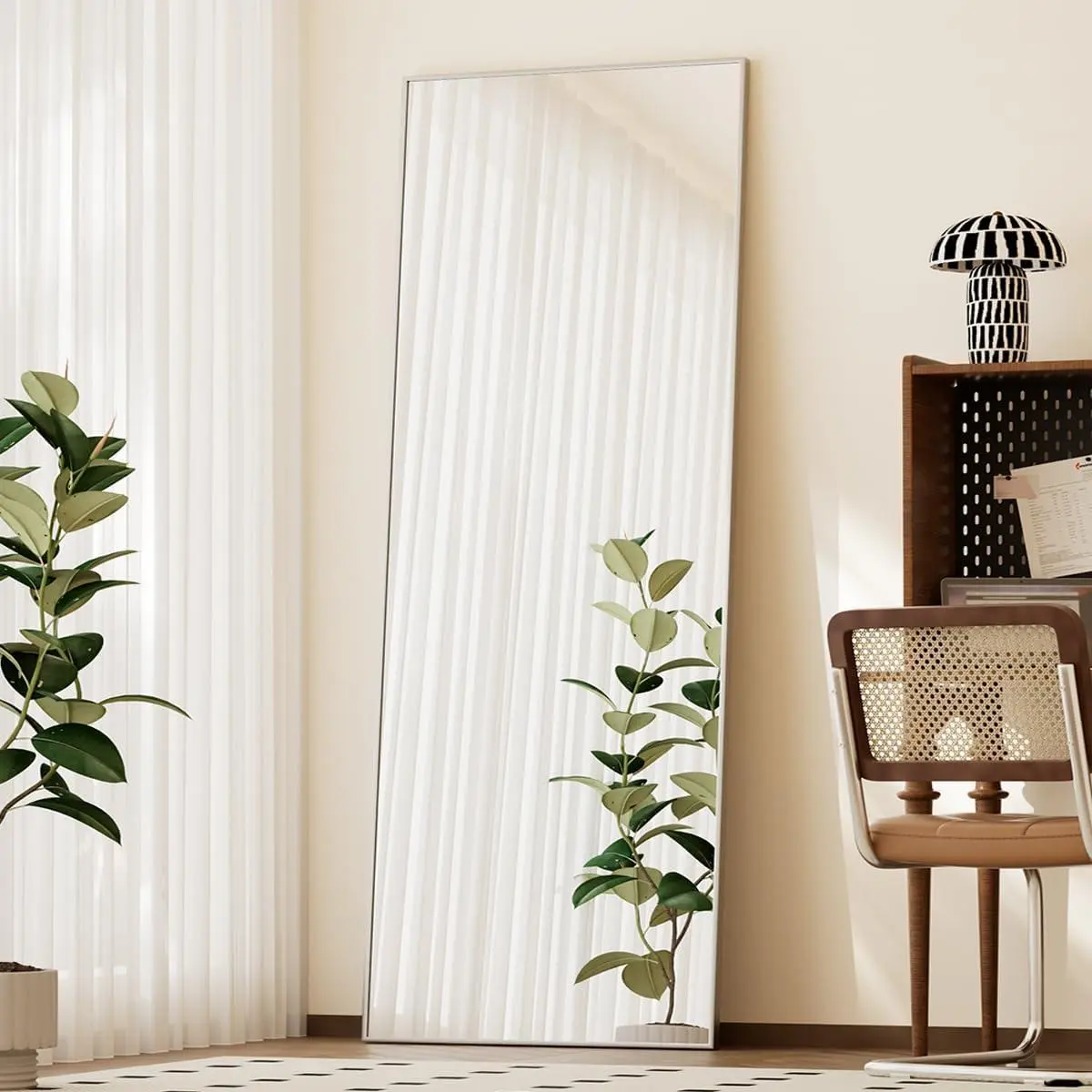Silver Full Length Floor Mirror with Stand – 56”/64” Tall Tempered Glass Wall or Freestanding Full Body Mirror, Aluminum Alloy Thin Frame, Perfect for Living Room, Bedroom, Entryway or Closet #FloorMirror #FullLengthMirror