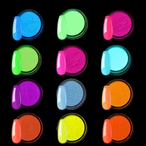 12 Boxes Luminous Pigment Nail Powder, Neon Color Nail Powder Pigment Eyeshadow Powder UV Glow Fluorescent Matte Colorant Glow in The Dark Makeup