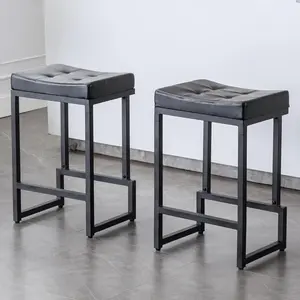 FIRAVOE Bar Stools , 24-28" Counter Height Bar Stools, Faux Leather Barstools for Bar, Kitchen, Dining Room, Backless Saddle Stools with Metal Legs