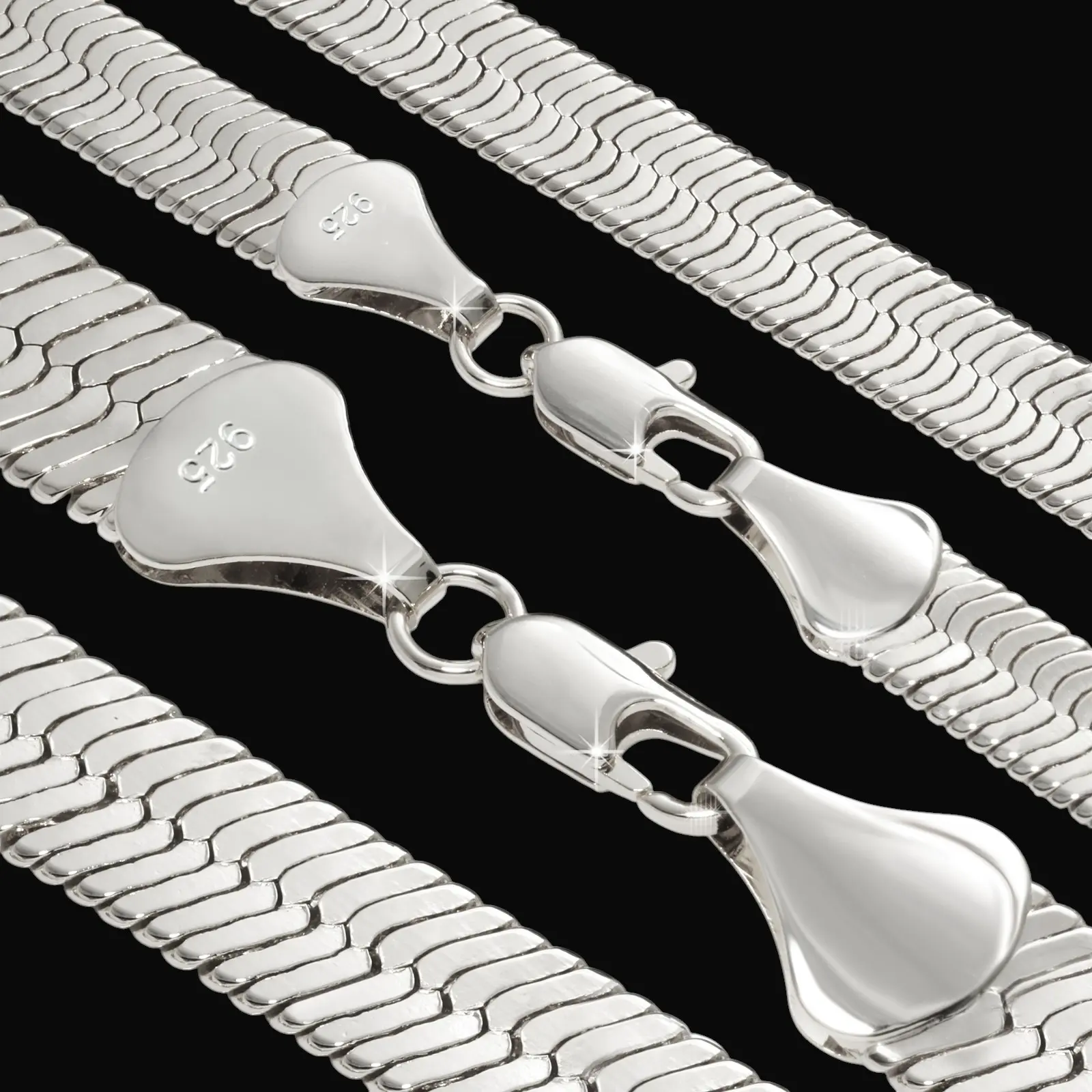 MaxBling81 925 Stamped Hip Hop 925 Sterling Silver Plated Brass Herringbone Chain Necklace, 4mm-14mm Width, Multiple Lengths (8in, 18in, 20in, 24in, 30in), Unisex Fashion Bling Accessory