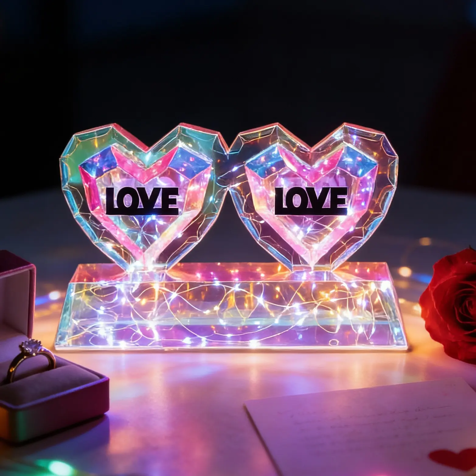 Pink Heart USB-Powered LED Party Decoration Lights with Led Light Backlit, Indoor Elegant Gift Box Packaging, Ideal for Weddings, Proposal Parties