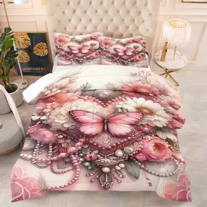 Butterfly Heart Unique Pattern Comforter Set, Soft Warm Material, Includes Pillowcases, Perfect Gift for Friends & Family, Bedroom Essential