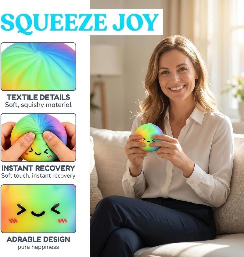 Dumpling Squishy Stress Balls Fidget Toy with Steamer, Slow Rising Sensory Squeeze Toys for Anxiety Relief, Soft Dough Ball for Kids Adults, Mystery Box Gifts for Easter Birthday