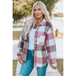 Pink Plaid Color Block Flannel Shacket