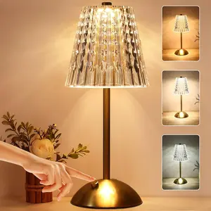 Rechargeable Metal Crystal Table Lamp Touch Control Diamond Color Changing Cordless LED Desk Lamp Modern Style for Bedroom Office Bar Wedding 30cm USB Type C Battery Included