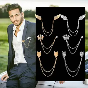 6 Pieces Tassel Chain Brooch Collar Pins Wedding Brooches Collar Pins Wings Wolf Head Crown Lapel Suit Shirt Tuxedo Accessories for Wedding Anniversary Halloween Birthday Party Office tiktokshopspringglowup