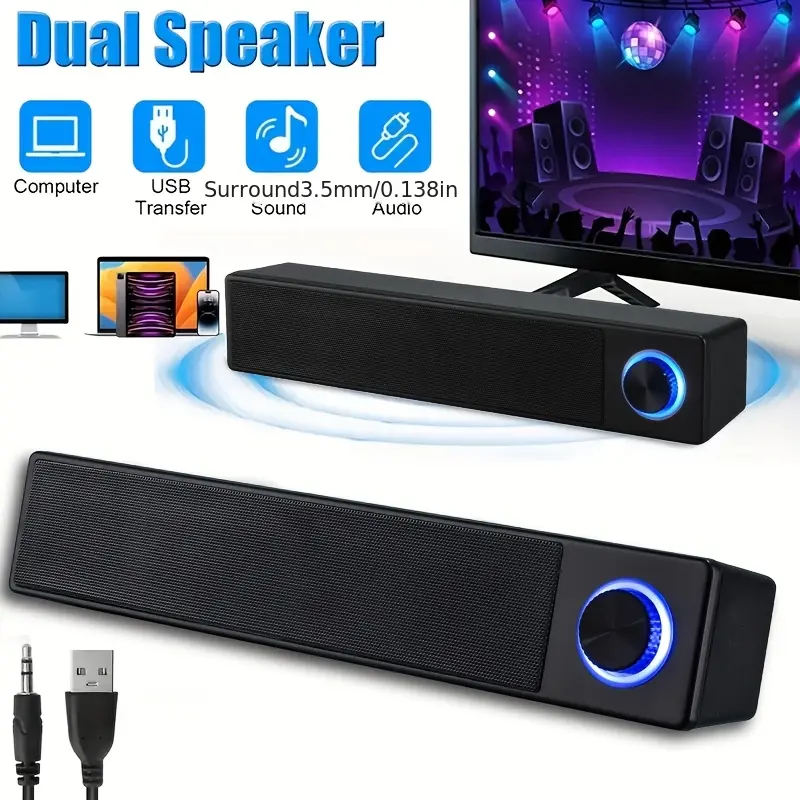USB-Powered Computer Desktop Speaker System with Volume Knob - 360 °   Surround Sound, Dual Speaker Setup with Subwoofer, USB-C input/USB-Powered, Low Noise, Compatible with Laptop PC,Smartphone, Home Theater, Gaming - Compact Design for Office, Living Ro