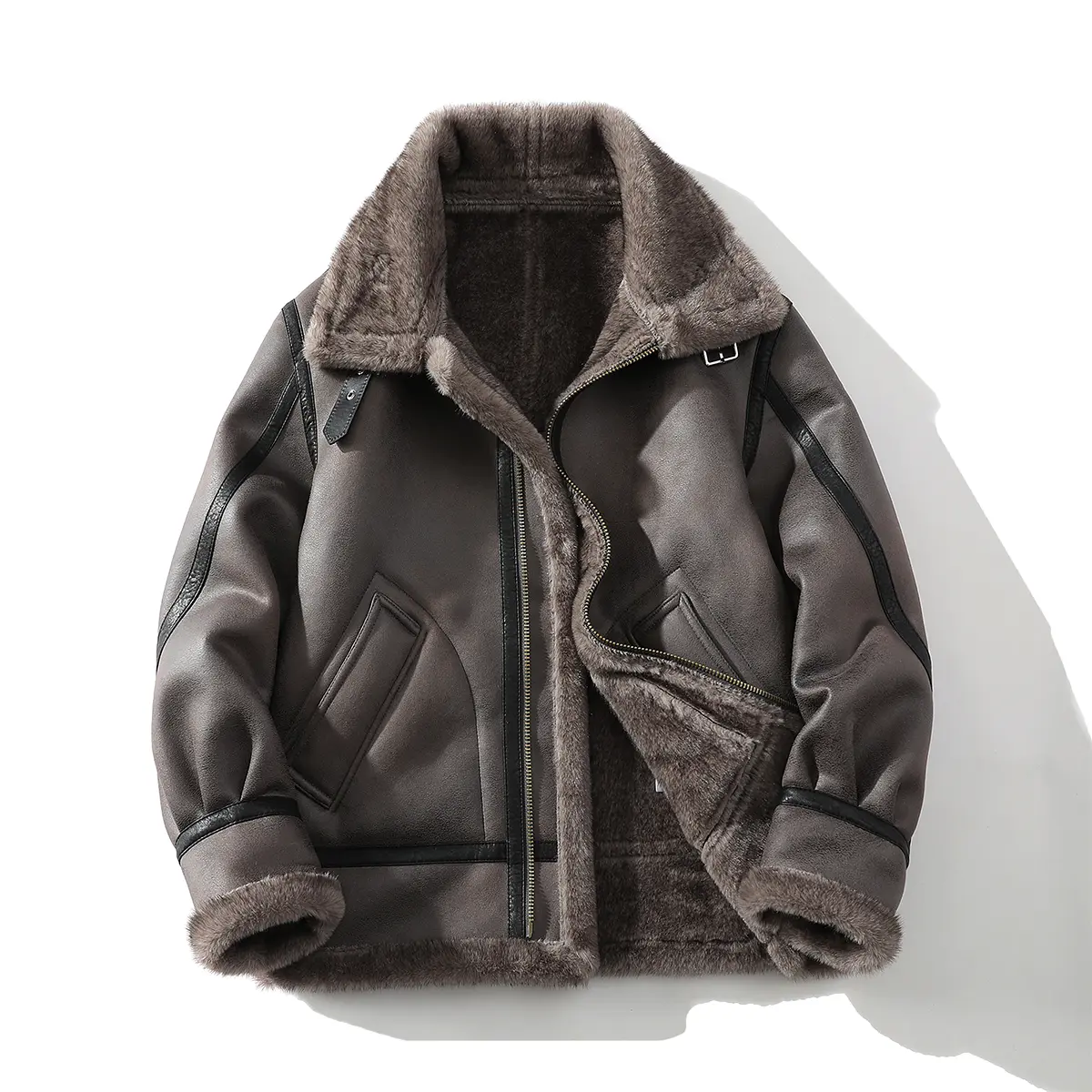 Handmade Limited Edition Men's Warm Thickened Outdoor Jacket for Winter, Faux Suede, Fleece-Lined & Windproof