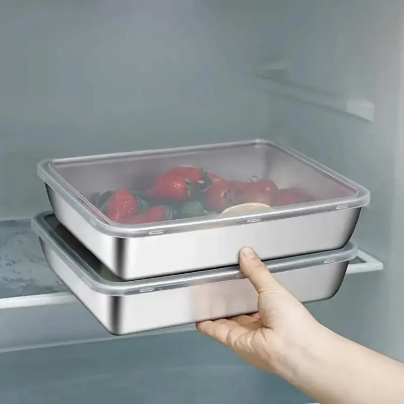 10pcs Stainless Steel Food Storage Boxes, Durable Covered Containers, Kitchen Organizer for Meat, Vegetables, Fruits