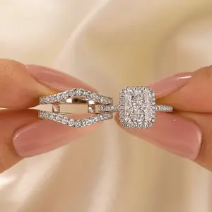 Maxine CZ 3.0ct Radiant Cut Insert 2PC Engagement Ring,5A Cubic Zirconia Women's Ring Jewelry,Promise Ring for Daily,Travel,Proposal,Wedding,Birthday,Anniversary