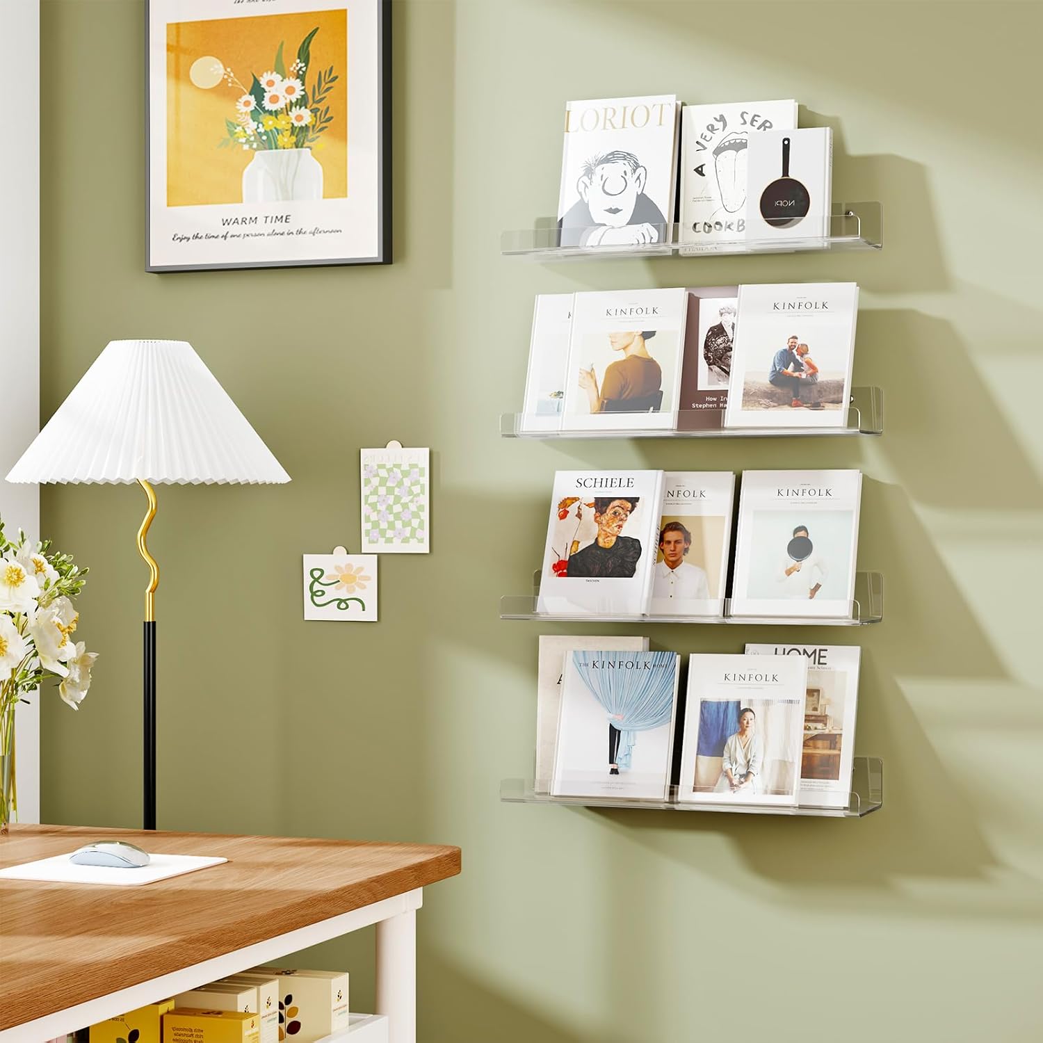 4 Pack Floating Shelves for Wall 15” Clear Acrylic Wall Shelf, Invisible Book Shelves, Wall Display Organizer, Home Decor Gift for Bedroom, Bathroom, Kitchen