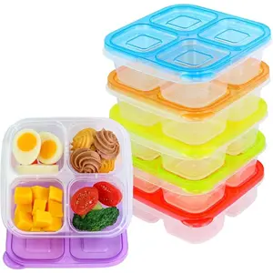 NEW -6 Pack 4-Compartment Food Containers, Reusable Snack Containers for Kids Adults School Work Picnic, Meal Prep Containers Lunch Boxes Tableware