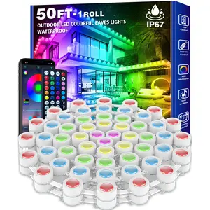 50FT Permanent Outdoor RGB Lights - IP67 Waterproof with Smart App Control Remote, DIY Scene Modes, Music Synchronization, Eaves Lights for Garden Decor, Deck, Christmas