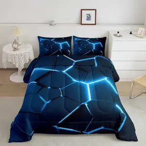 Honeycomb Designer Comforter Set,Black Hexagonal Pattern Luxury Bedding Set,Beehive Geometrical Comforter,Microfiber Reticulated Plaid Duvet Set