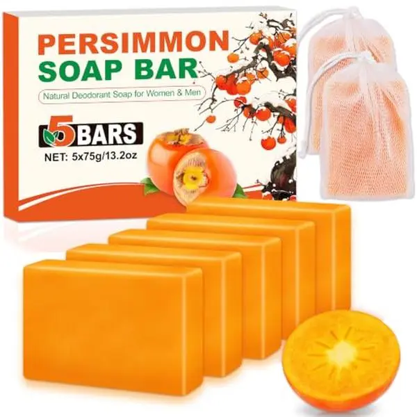 5 Pcs Persimmon Soap for Old People Smell, Persimmon Soap Bar for Body Odor Control, Natural Organic Deodorant Body Wash Soap for Women & Men