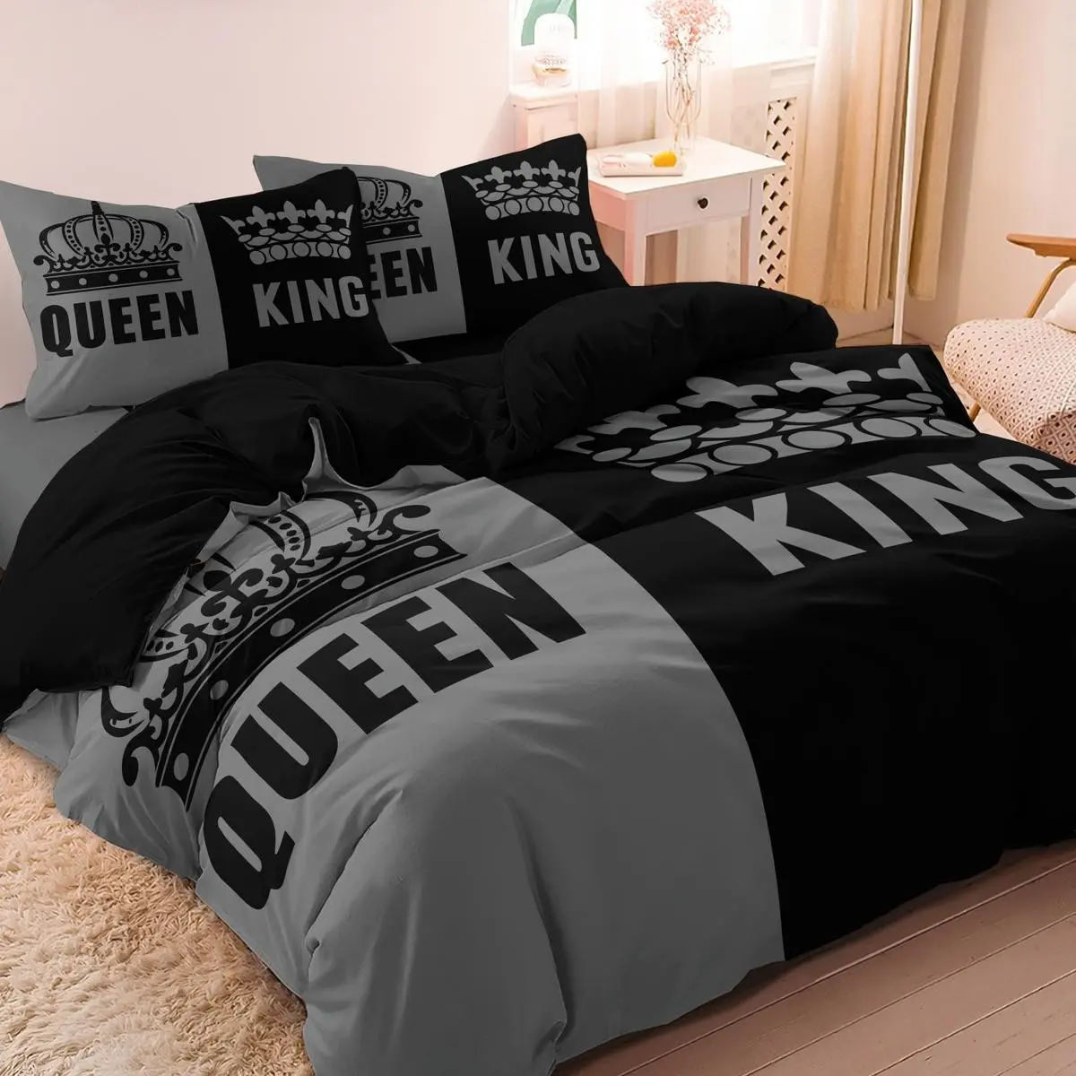 Queen King Size Heart Pattern Digital Print Bedding Set, Zipper Closure, Super Fine Fiber, Comfortable Breathable, Bedroom Gift, Breathable Duvet Set, Bed Sets Supplies, Printed Bedding Set