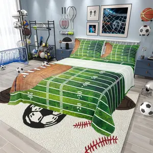 Feelyou Football Bedding Sheet Set - American Sport-Themed Fitted Bed Set for Boys' Bedroom Decor, Featuring Football-Field Print