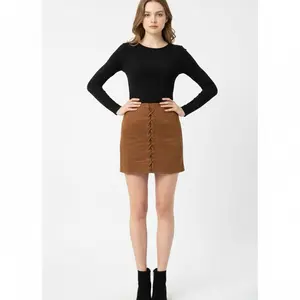 Sofi Lace Skirt - Brown Suede Skirt with Drawstring Waist for Women