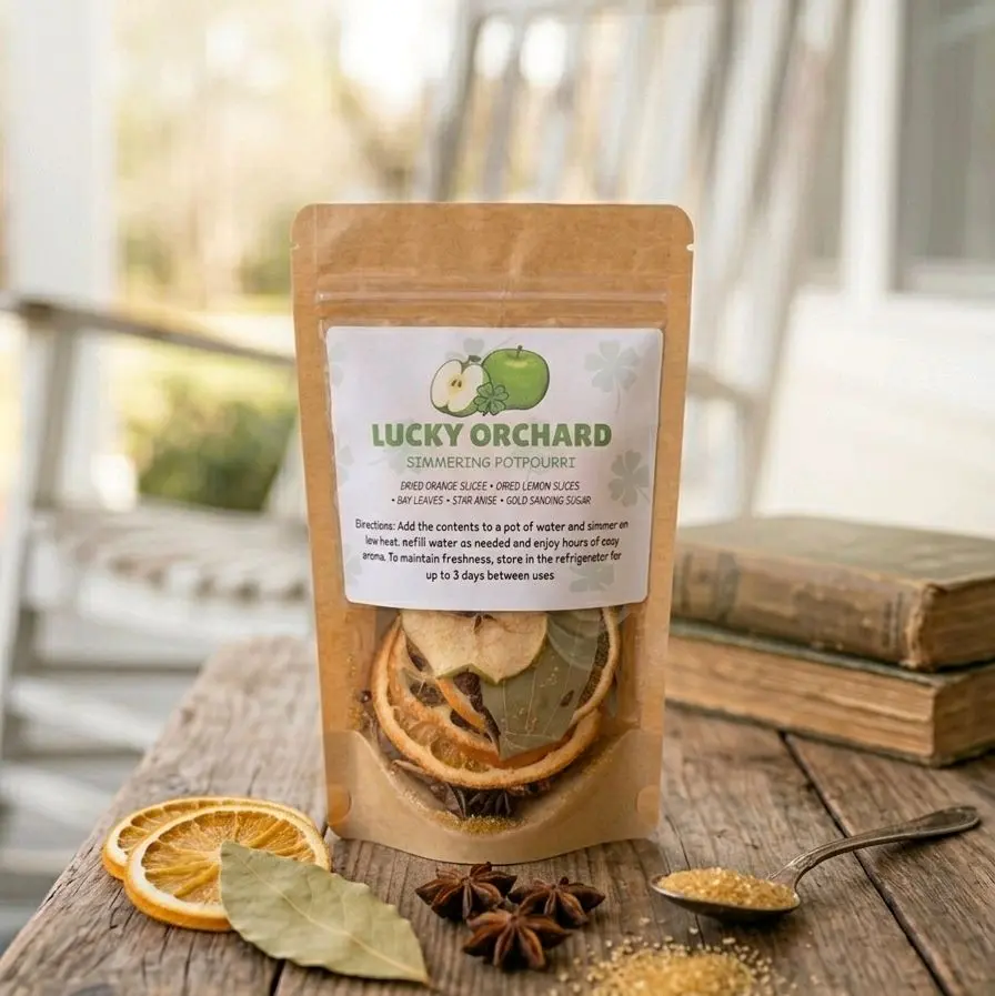 Lucky Orchard Cozy Green Apple Simmer Pot - Handmade Home Fragrance Potpourri with Natural Dried Ingredients, Sweet Aroma Indoor Freshener for Refreshing Clean Kitchen Scent