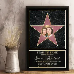 Personalized 2D Flat Canvas Poster - Star of Fame Design, Customizable Photos & Names, Wedding Gift for Parents, Home Decor for Living Rooms/Bedrooms