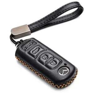Vitodeco Genuine Leather Smart Key Fob Case Cover Protector - Compatible for Mazda 3, 6, CX-5, CX-7, CX-9, MX-5 MIATA, Atenza Axela - 4 Buttons