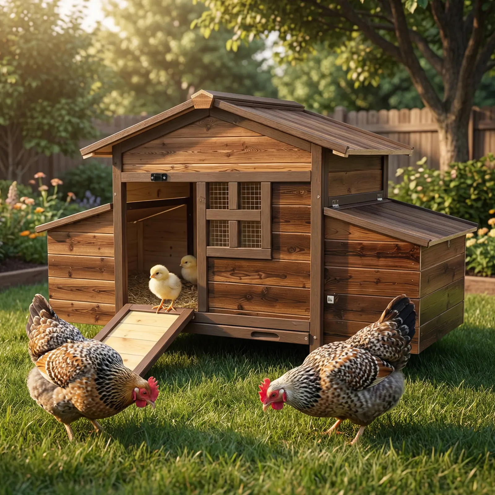 Grezone Solid Wood Painted Chicken Coop Enclosure - Large Weatherproof Outdoor Poultry Hutch with 2 Nesting Boxes, Carry Handle, Leak-Proof Summerwins Litter Tray for Ducks Chicks (Easy-Clean Backyard Hen House Cage)