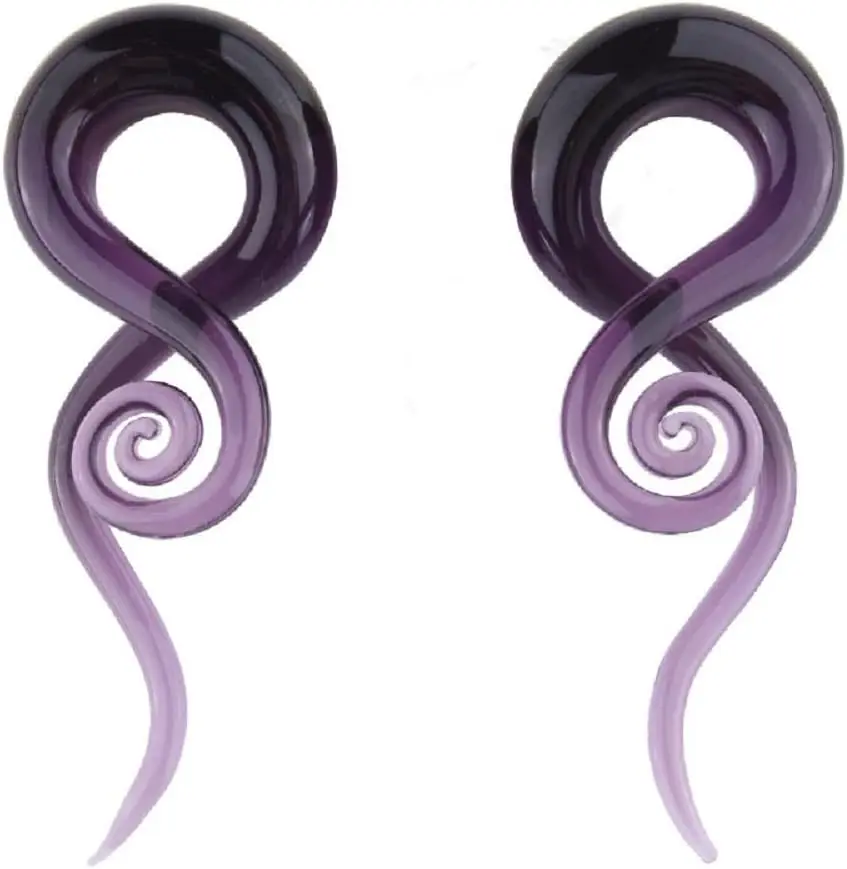 2Pcs Purple Ear Glass Spiral Tapers Plugs Tunnels Expander Hanger Gauges Earrings Stretching Body Piercings Jewelry