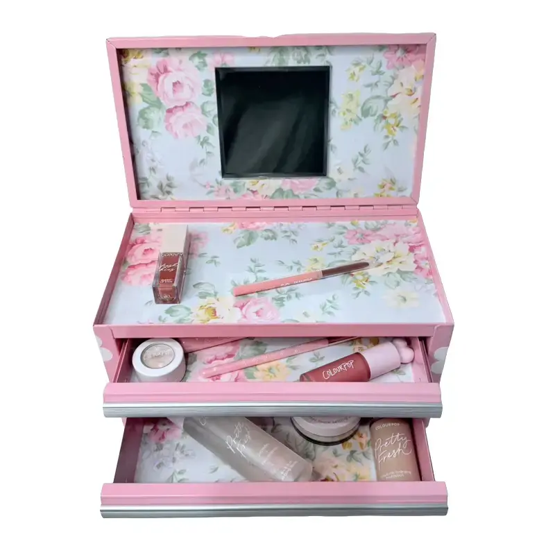 Kobalt Mini Floral Print Makeup Toolbox with Magnetic Mirror - Compact & Stylish Storage Solution for Your Essentials