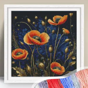 Flower Pattern Cross Stitch Kit, Cross Stitch Printed Canvas with Tools, DIY Cross Stitch Kit for Home Decor, DIY Embroidery Supplies, Hand Embroidery, Embroidery Design