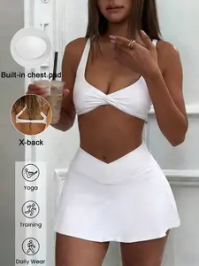 Women's Sporty Wrap Yoga Set, Fitness Sportswear Set, High Waist Skirt & Slim Tank Top, Sweet and Sexy Style, Perfect for Gym, Dance, Daily Wear
