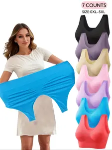 【Plus Size】Women's Soft Comfortable Double Layer Seamless Wireless Supportive Bra, No Padding,Breathable Simple Basic Top, Lady Lingerie Casual Push Up Underwear,Perfect For Daily Wear,Every Day or Sleeping Wear