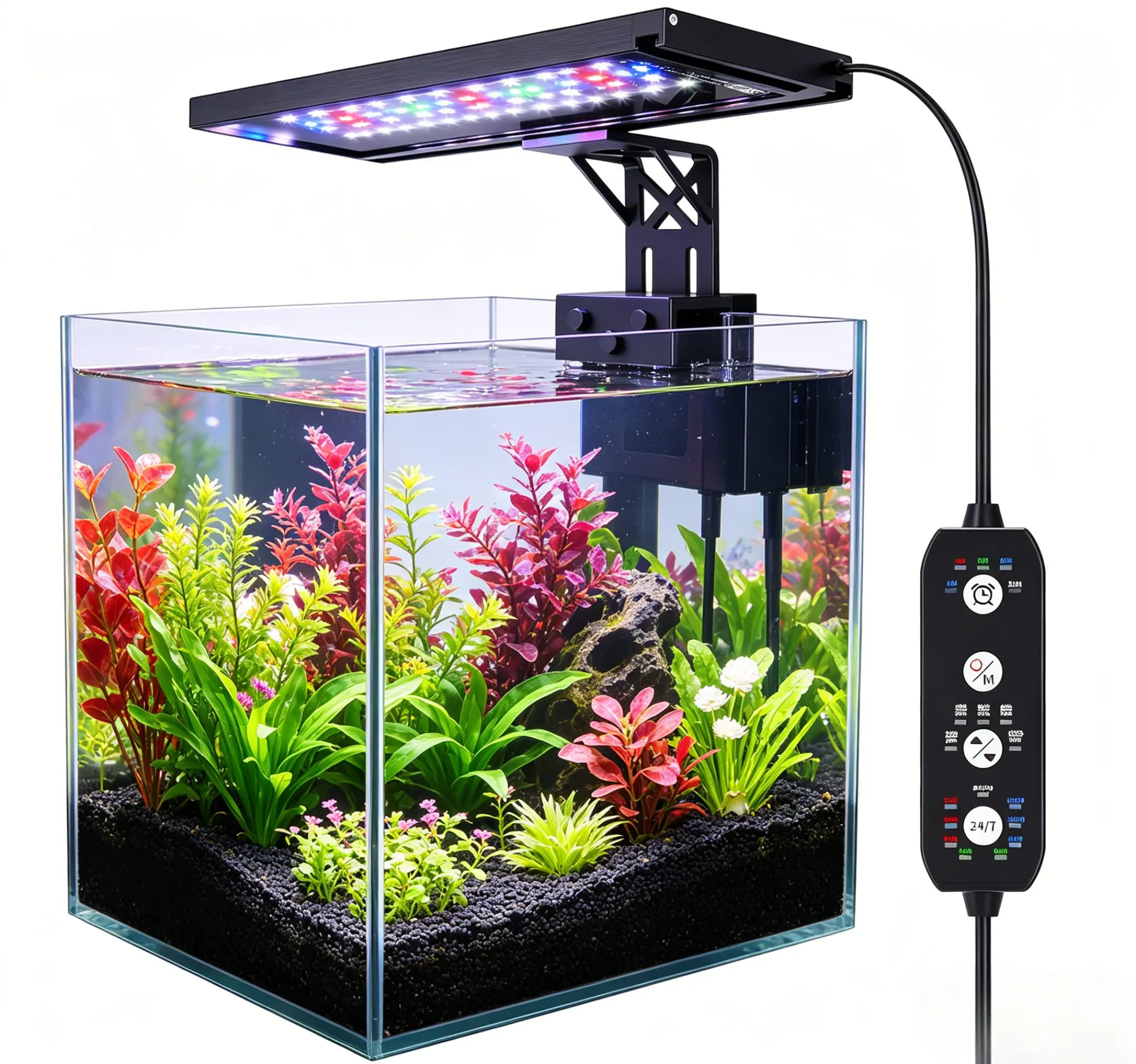 SEAOURA 14W Full Spectrum Grow Mini Aquarium LED Light - Clip-On Dimmable Brightness Timer Lamp, 7/12in Length, 2.67in Height, 3.9in Width, 24/7 Auto Cycle for Beginner Hobbyists' Planted Freshwater Fish Tank Aquascaping (Supports Healthy Plants)