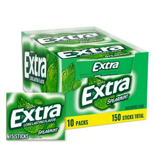 Extra Spearmint Sugar Free Chewing Gum Bulk Pack 15 pcs., 10 pk. Snack Flavor Xylitol Gum Extra Spearmint Sugar Free Chewing Gum Bulk Pack 15 pcs., 10 pk. Snack Flavor Xylitol Gum