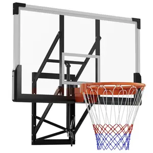 Wall Mount Basketball Hoop Adjustable Height 8 to 10 FT, 54 Inch Shatterproof Polycarbonate Backboard, 18 Inch Heavy Duty Steel Rim, Indoor Outdoor Basketball Goal for Home Garage Gym