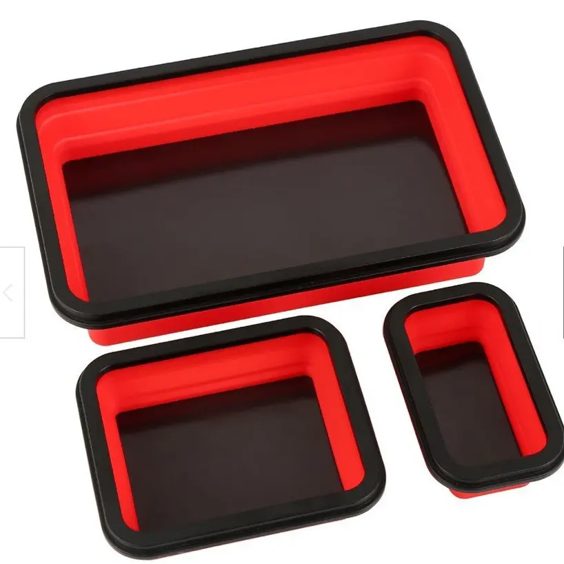 Collapsible Silicone Tool Tray Set with Foldable Magnetic Parts Storage Bowl, Anti-Slip Garage Organizer for Screws, Bolts, Auto Hardware, Organizing Tools Boxes, Garage Tool Organizer