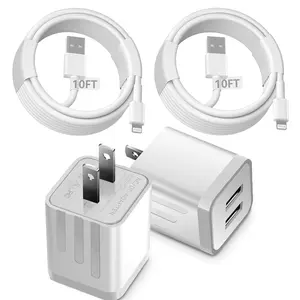 [Pack of 2 or 3] USB Wall Charger, 2.1A/5V 10.5W Dual USB Cube Power Adapter with 10FT USB-A to Lightning Cable, Compatible with iPhone 14 13 12 11/Mini/Pro/Pro Max/iPad 8/AirPods Pro, White 1M/39.37", Samsung, Pixel, LG & Android Devices