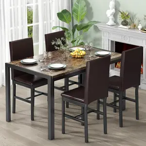 Recaceik Dining Table Set for 4 with Modern Design, PU Leather Chairs, Space-Saving Dinette Table for Small Spaces in Home Kitchen Furniture Dinner Wood Set