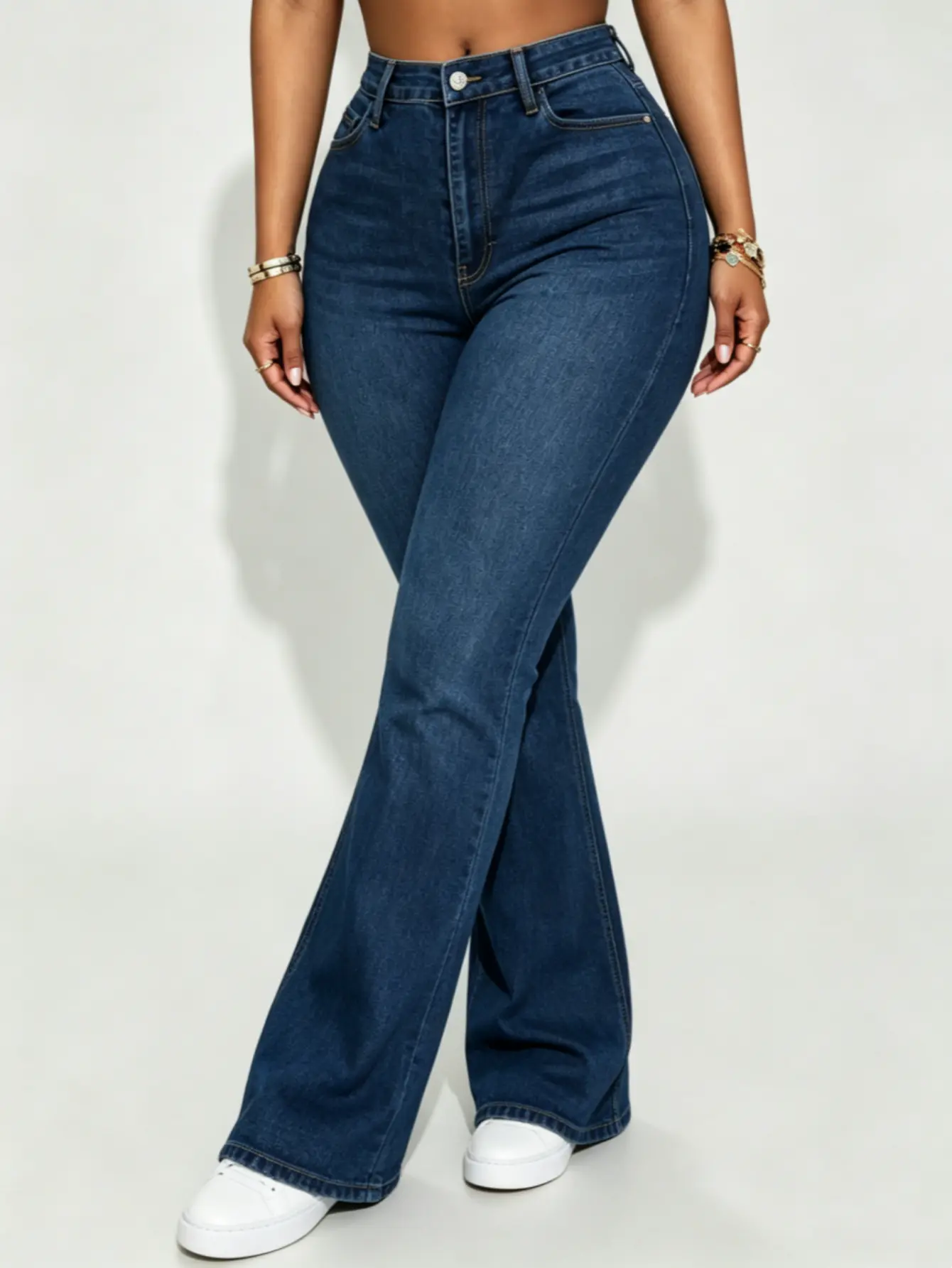 【plus size】WH53 High Waisted High Stretch Denim Jeans for Women Flare Leg Bootcut Denim with Pockets Trendy & Flattering